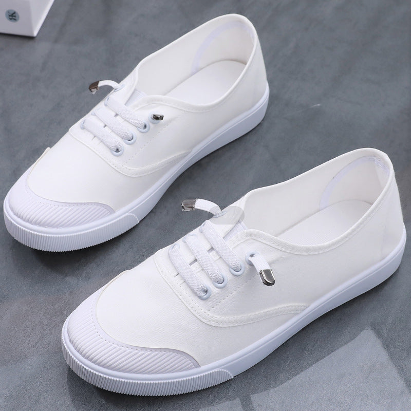 Womens Versatile White Canvas Shoes Student-friendly Flat-soled Sneakers