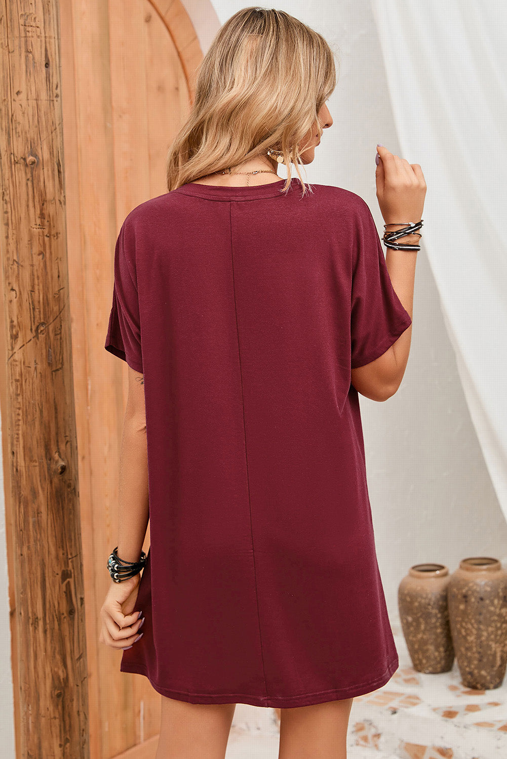 White Side Pockets Short Sleeve Tunic Top