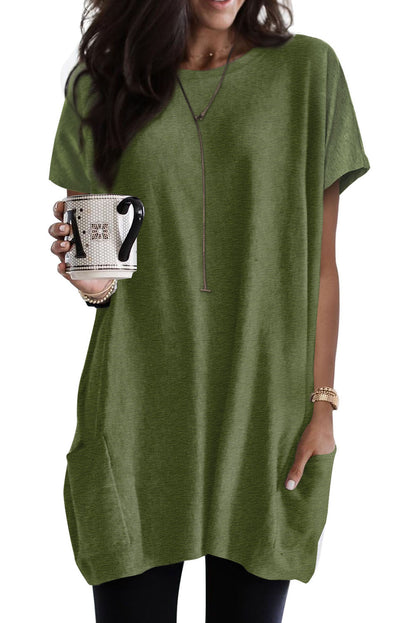 Khaki Side Pockets Short Sleeve Tunic Top