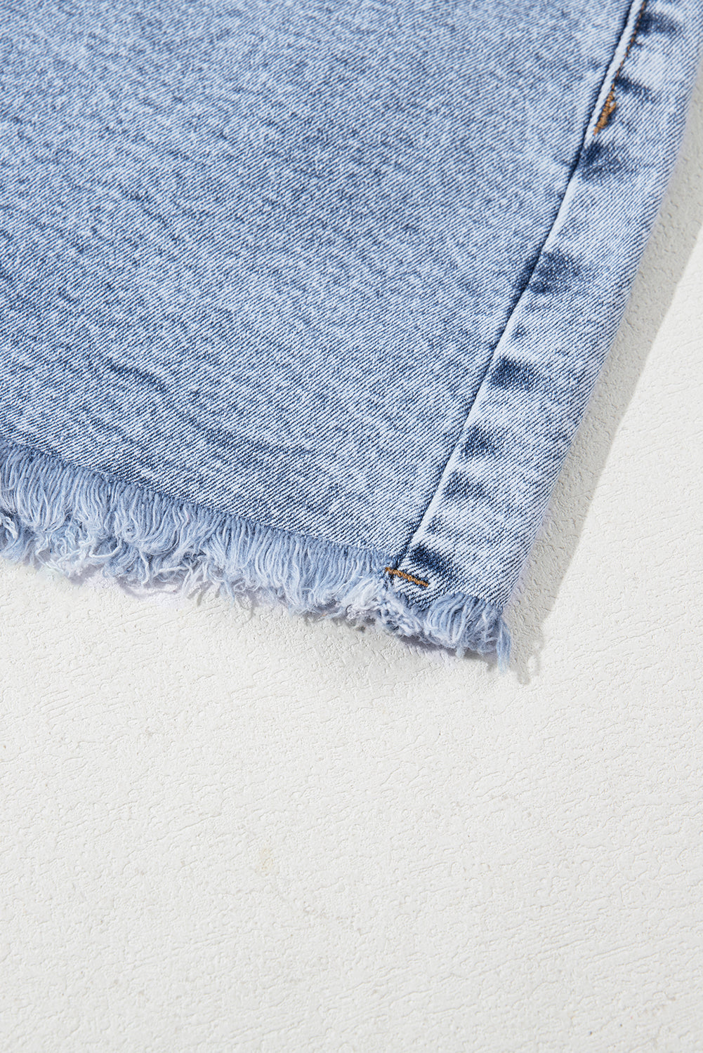 Beau Blue Rhinestone Light Wash Raw Hem High Waist Denim Shorts