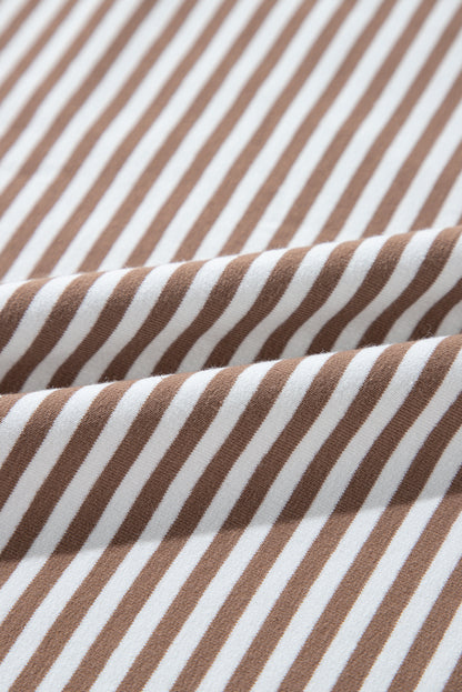 Khaki Stripe Patchwork Bracelet Sleeve Plus Size T Shirt