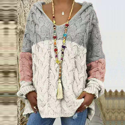 Autumn And Winter New Sweater Pure Color Twist Knit Hoodie