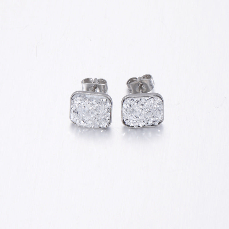 Girls' Sweet Personality Ear Studs Multi-specification Square Concave-convex Vug Starry Rhinestone Earrings