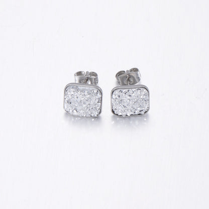 Girls' Sweet Personality Ear Studs Multi-specification Square Concave-convex Vug Starry Rhinestone Earrings