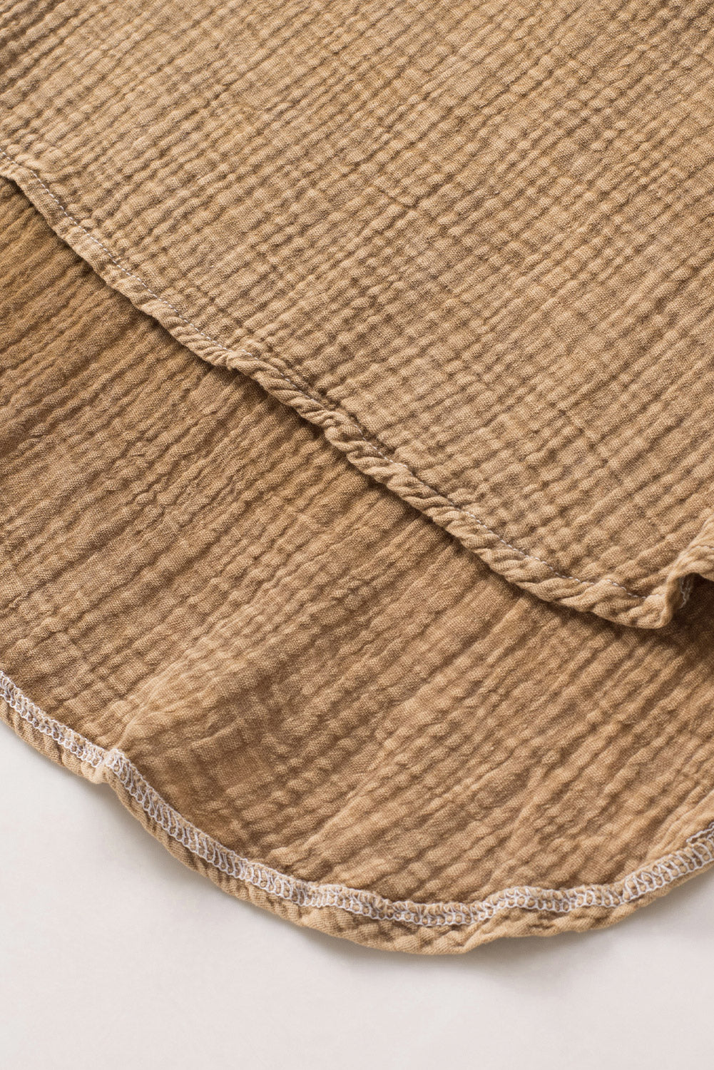 Light Blue Plus Size Split Neck Buttons Crinkled Blouse