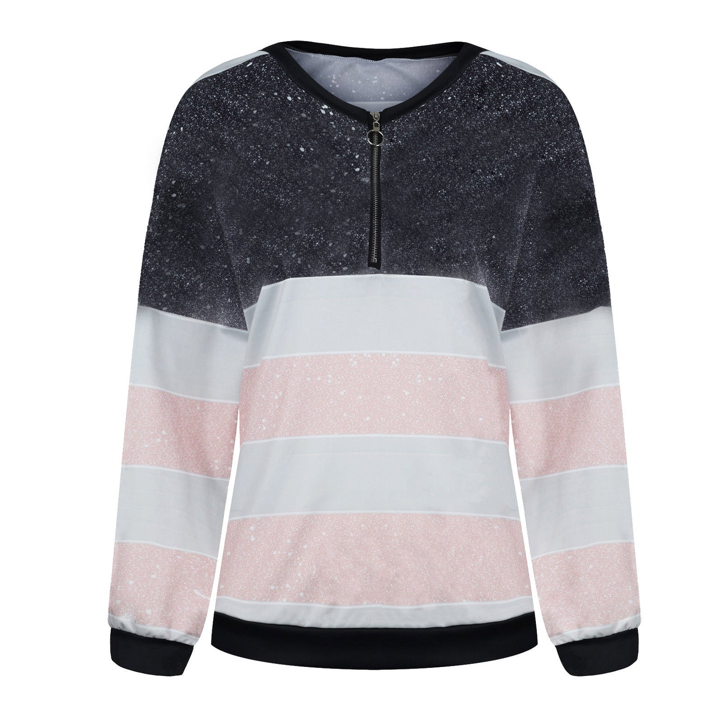 V-neck Loose Pullover Striped Starry Sky Print Women's Clothing