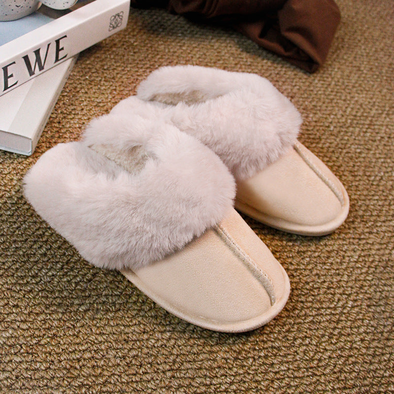 Home Fur Mouth Cotton Slippers Non-slip Toe Cap Autumn And Winter Plush Comfortable