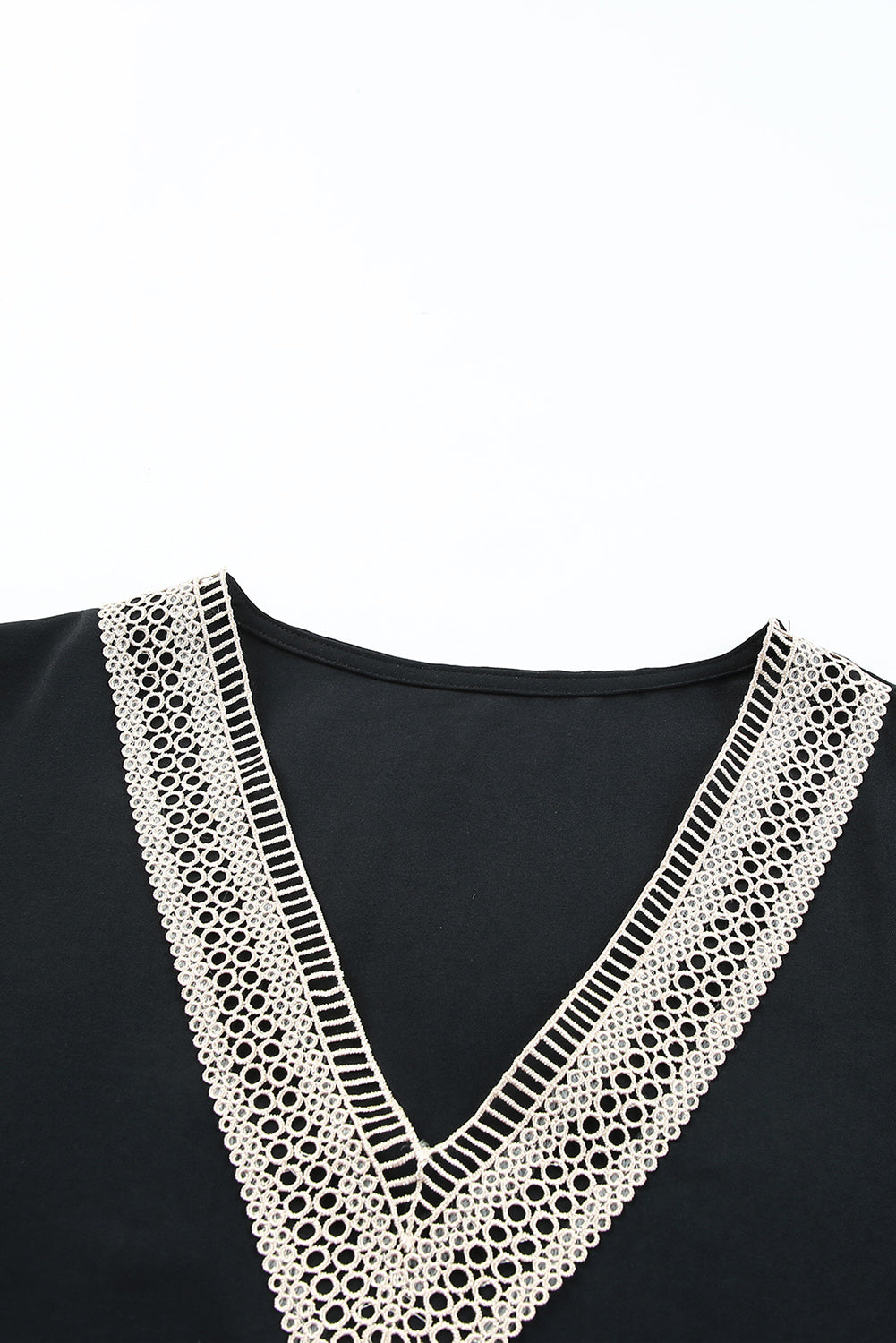 Green Lace Trim V Neck Short Sleeve Blouse