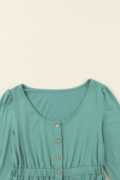 Orange Button Up High Waist Long Sleeve Dress