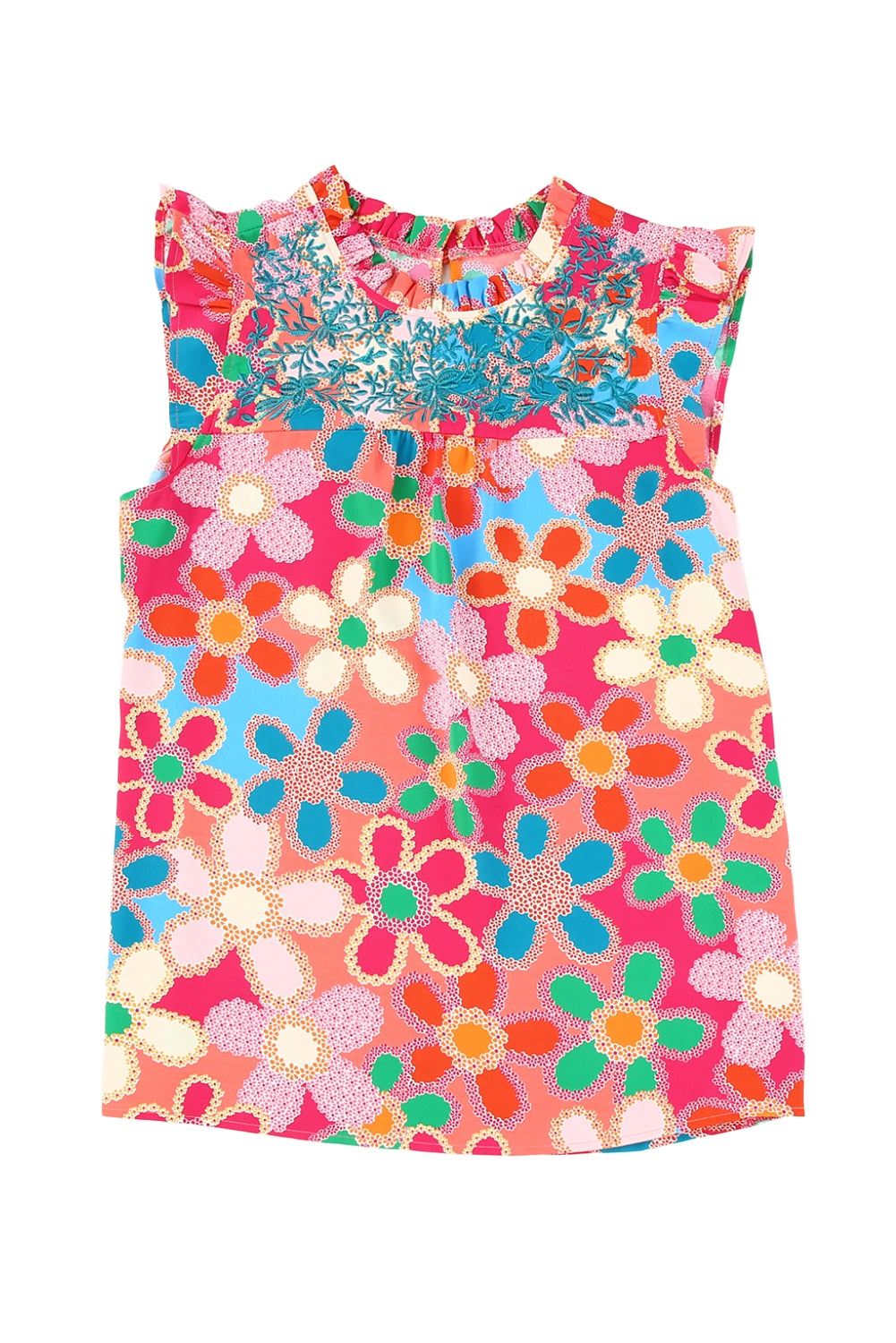 Multicolor Floral Print Bubble Sleeve Shirt