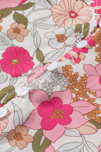 Pink Lace-up Halter Backless High Waist Floral Maxi Dress