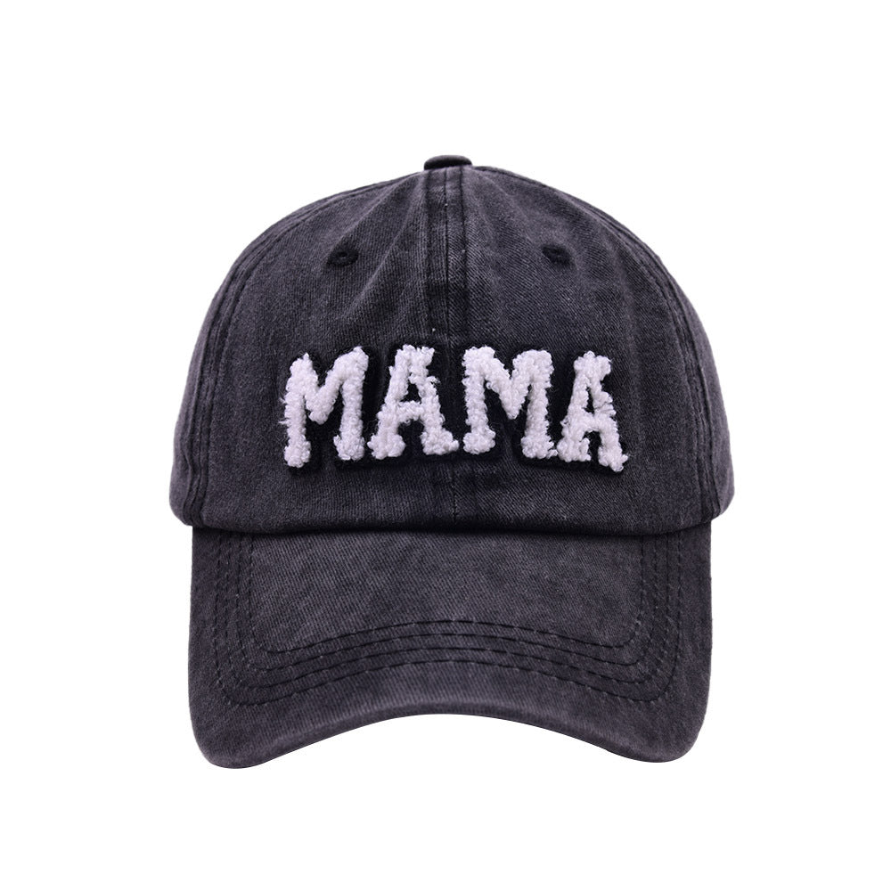 Mama Paste Cloth Embroidery Baseball Hat European And American Mother's Day Hot Sale Worn Looking Washed-out Solid Color Peaked Hat Women