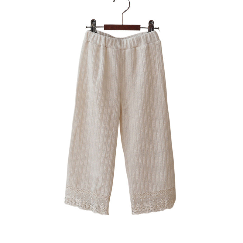 Soft And Comfortable Loose Knitted Lace Trim Straight-leg Pants