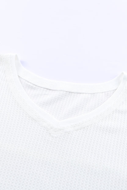 White Waffle Knit Drop Shoulder Loose Top