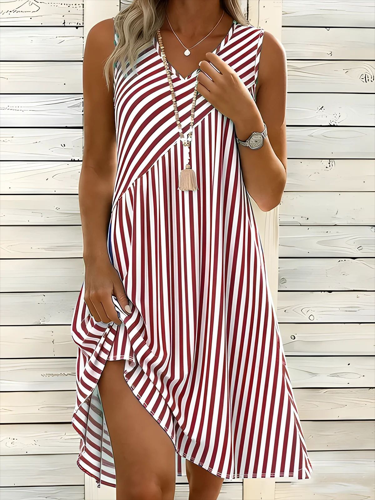3D Printed Striped Casual Loose Fitting Dress