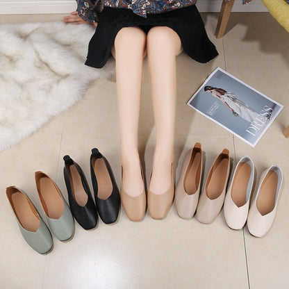 Women's Autumn Fashion Low-cut Square Toe Vintage Flat Shoes