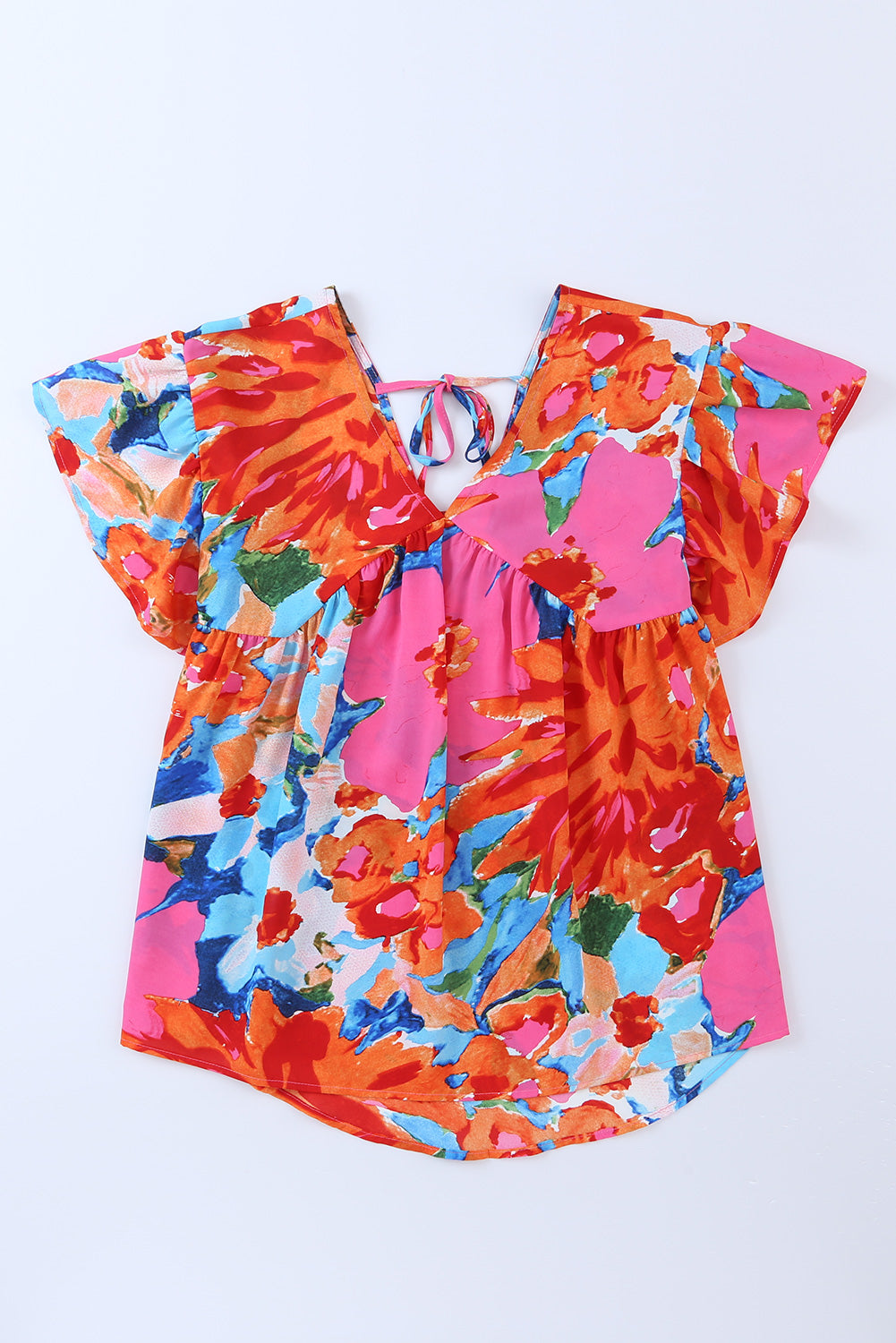 Red Abstract Floral Print V Neck Plus Blouse