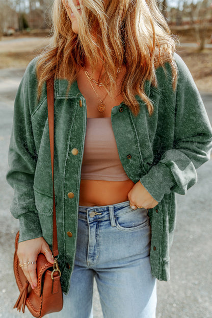 Red Vintage Washed Flap Pocket Button Shacket