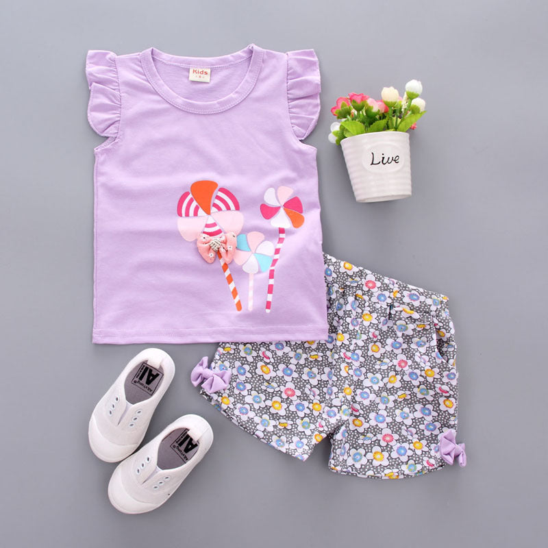 Printed Two-piece Suit Korean Cartoon Short Sleeve Suit