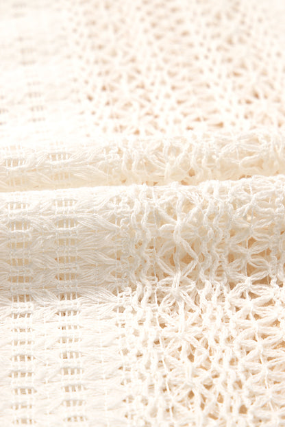 Beige Lace Crochet Collared Tunic Oversized Shirt