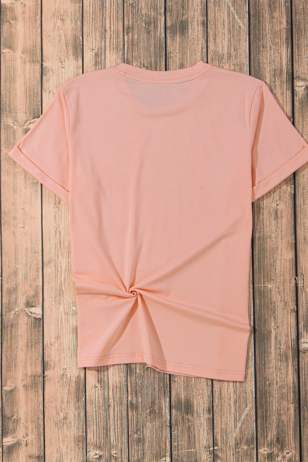 Pink Casual Plain Crew Neck Tee