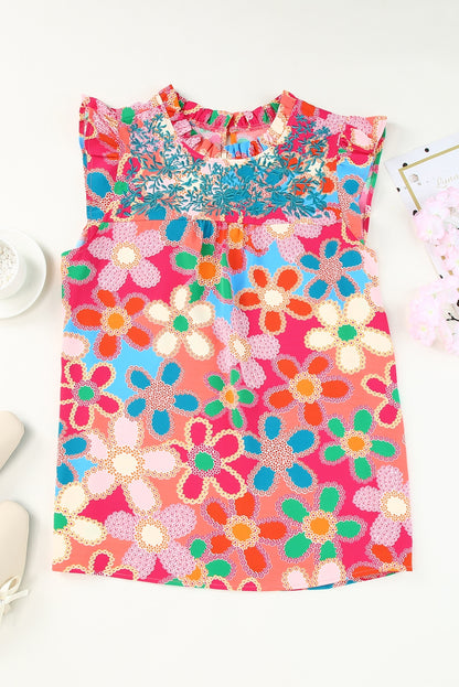 Multicolor Floral Print Bubble Sleeve Shirt