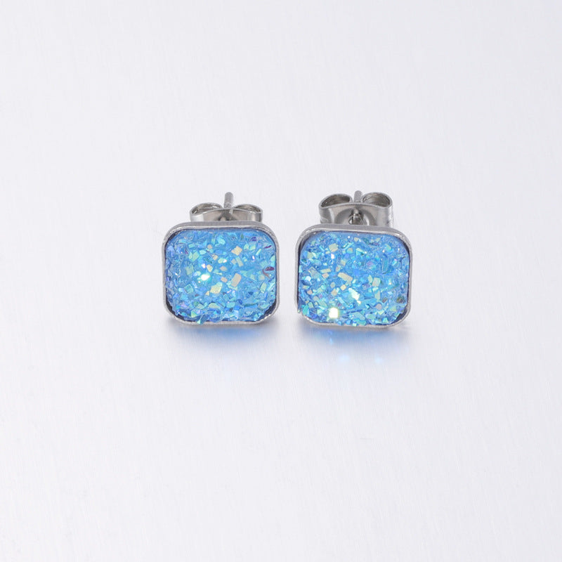 Girls' Sweet Personality Ear Studs Multi-specification Square Concave-convex Vug Starry Rhinestone Earrings
