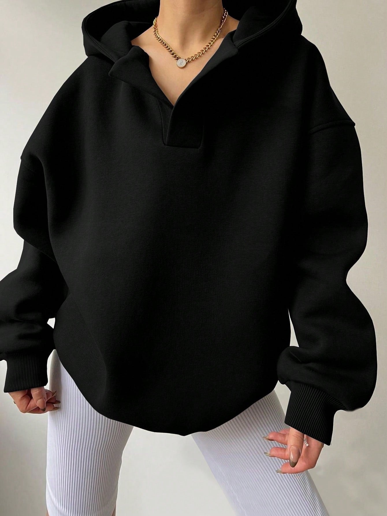 Women's Long Sleeve Hooded Solid Color Loose Sweater