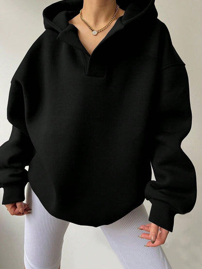 Women's Long Sleeve Hooded Solid Color Loose Sweater