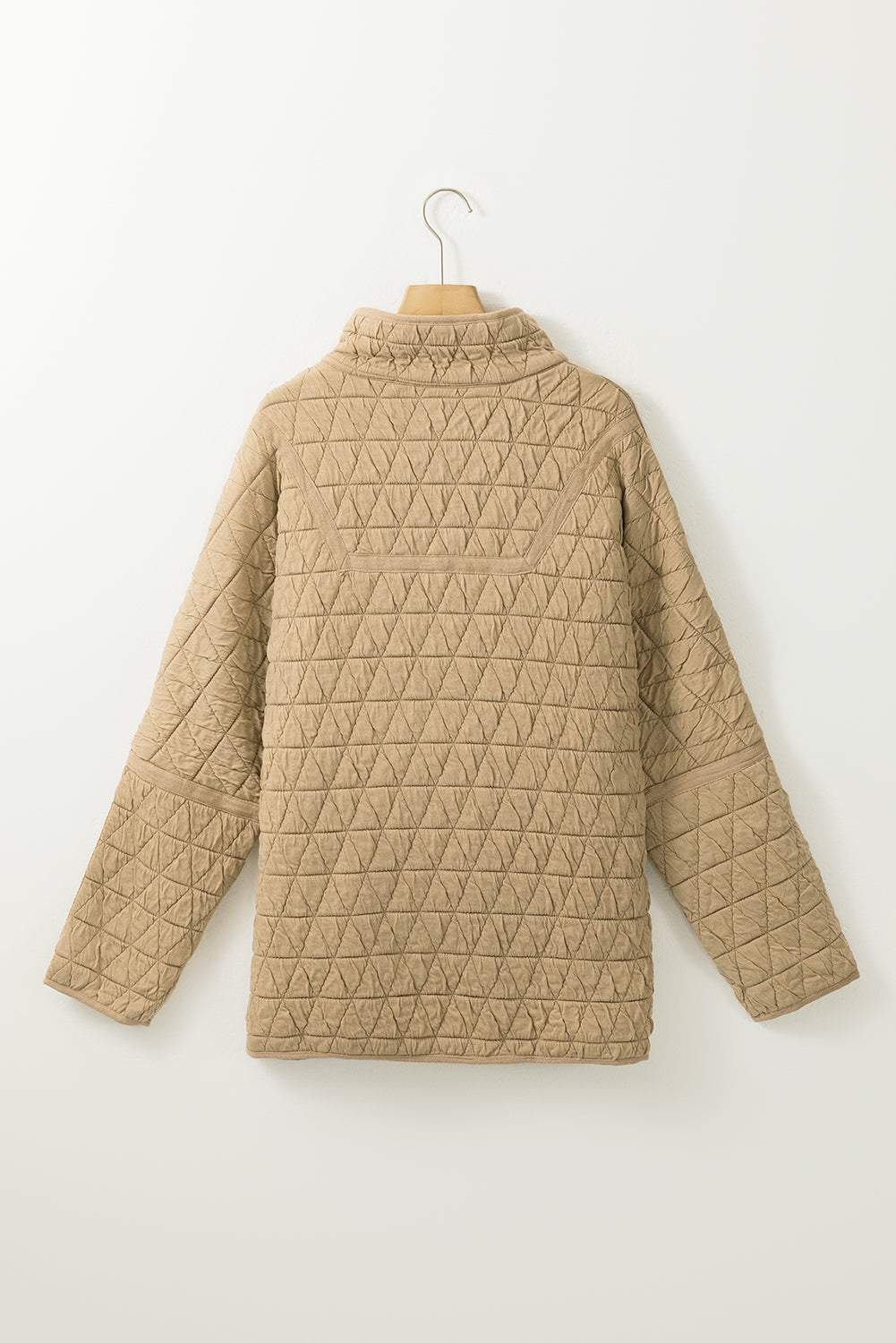 Light Grey Drop Shoulder Quilted Patchwork Kangaroo Pocket Hoodie