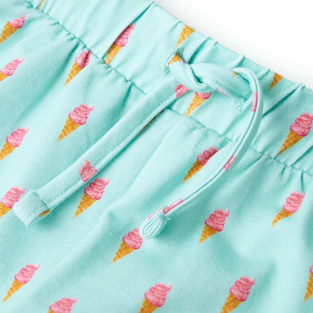 Children's shorts with drawstring, light mint green, size 104.