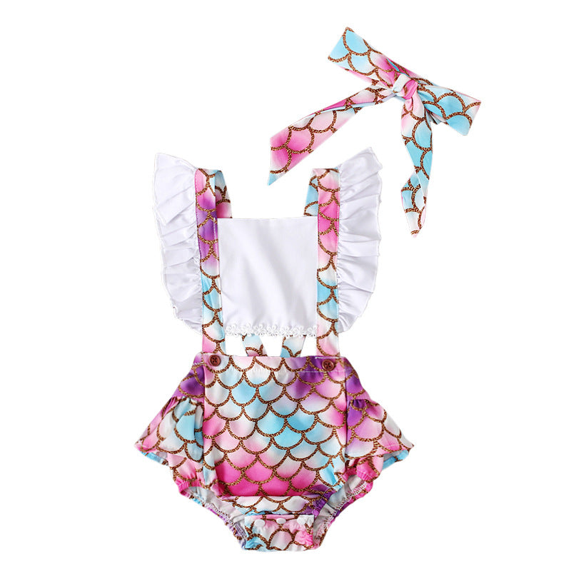 Summer Flying Sleeve Suspender Romper Top Bow Tie Towel Two-piece Children's Clothing