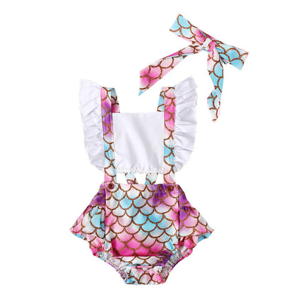Summer Flying Sleeve Suspender Romper Top Bow Tie Towel Two-piece Children's Clothing