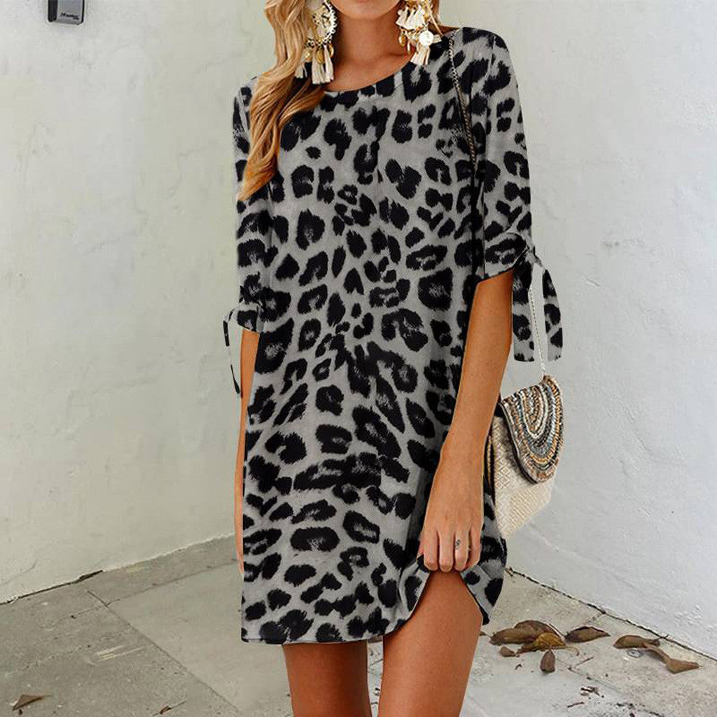 Women's Clothing Leopard Print Round Neck Dress