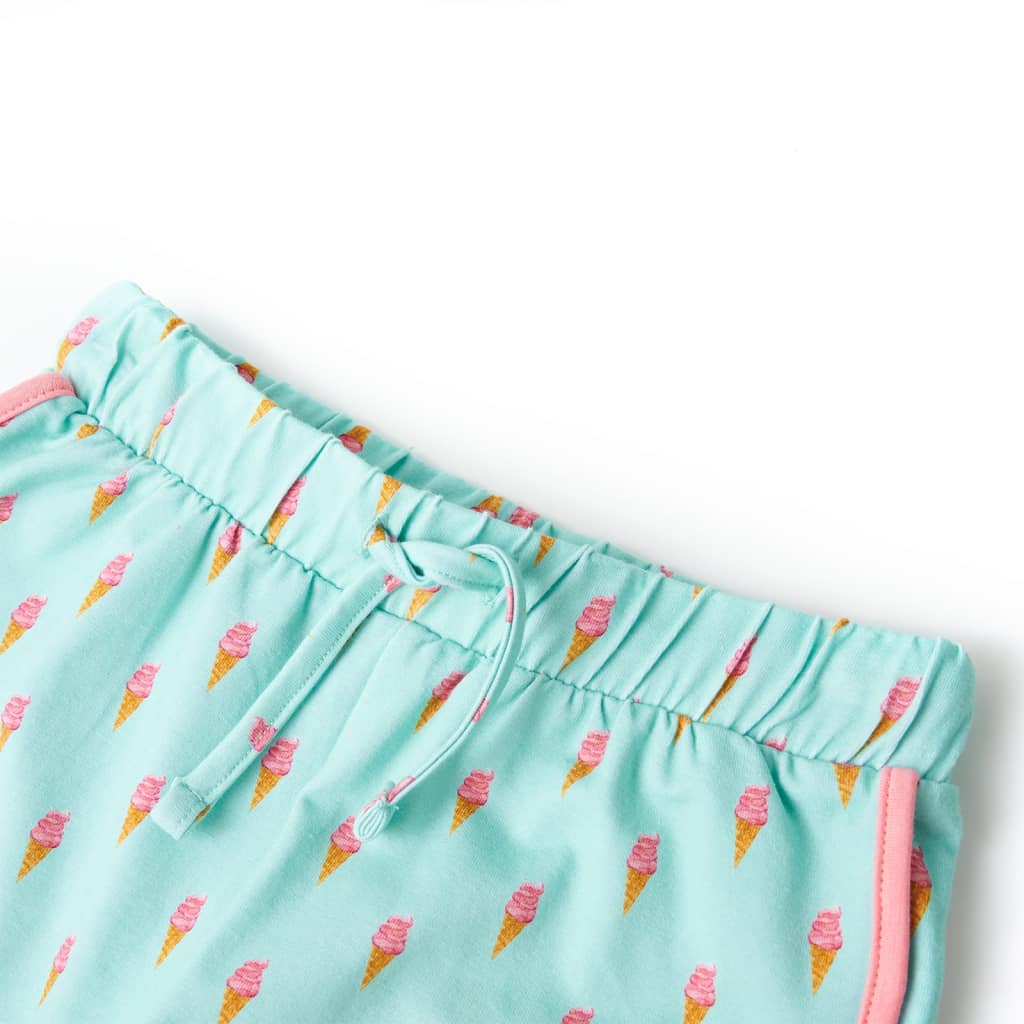 Children's shorts with drawstring, light mint green, size 104.