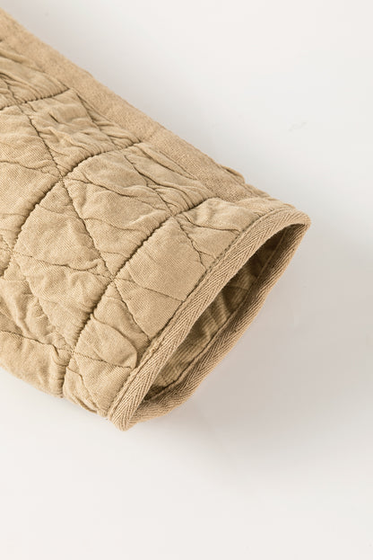 Light Grey Drop Shoulder Quilted Patchwork Kangaroo Pocket Hoodie