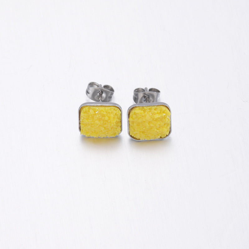 Girls' Sweet Personality Ear Studs Multi-specification Square Concave-convex Vug Starry Rhinestone Earrings