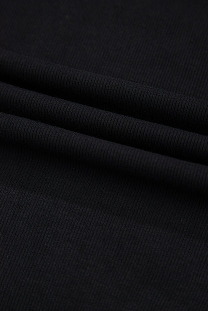 Black Leatherette Ruffle Patchwork Ribbed V Neck Bodysuit