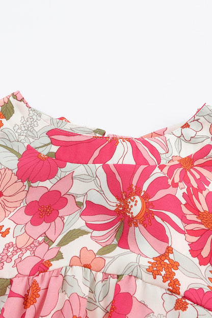 Pink Lace-up Halter Backless High Waist Floral Maxi Dress