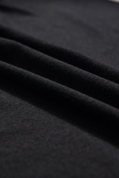 Black V Neck Pocketed Rounded Hem Tee