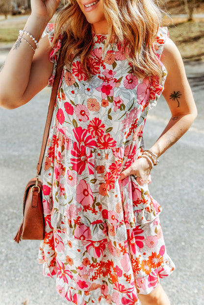 Pink Lace-up Halter Backless High Waist Floral Maxi Dress
