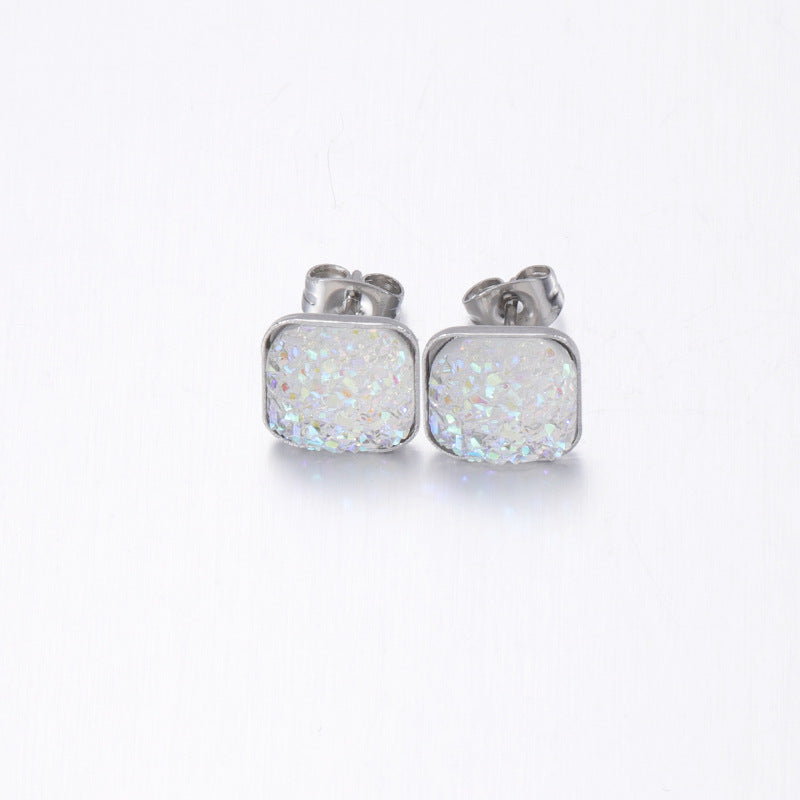 Girls' Sweet Personality Ear Studs Multi-specification Square Concave-convex Vug Starry Rhinestone Earrings