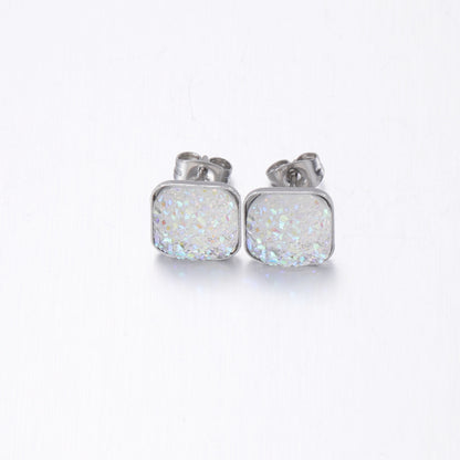 Girls' Sweet Personality Ear Studs Multi-specification Square Concave-convex Vug Starry Rhinestone Earrings