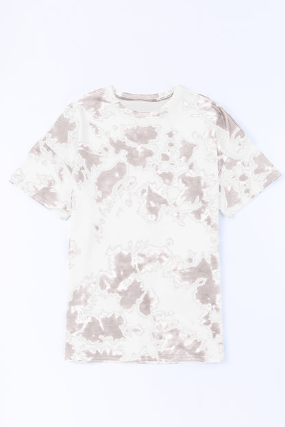 Black Tie-dye Round Neck Short Sleeve Top