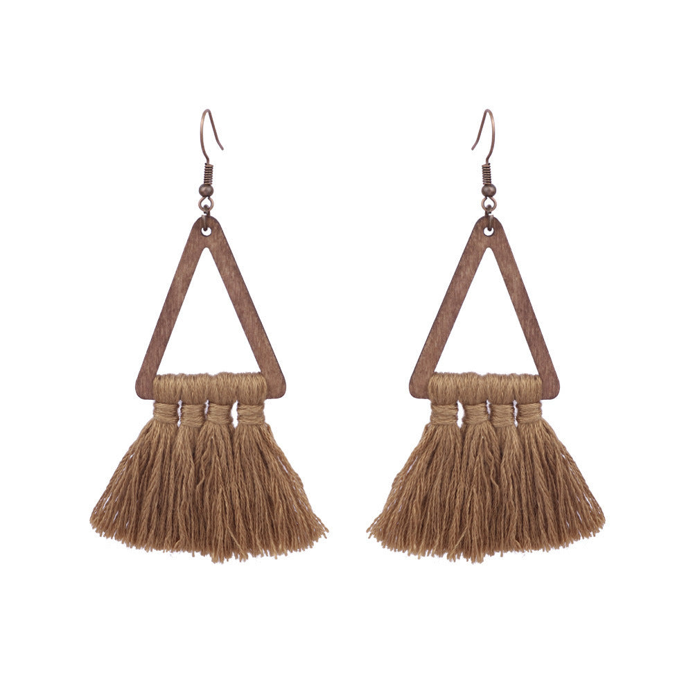 Style Tassel Earrings Female Leaf Circle Metal Leather Earrings