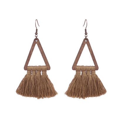 Style Tassel Earrings Female Leaf Circle Metal Leather Earrings