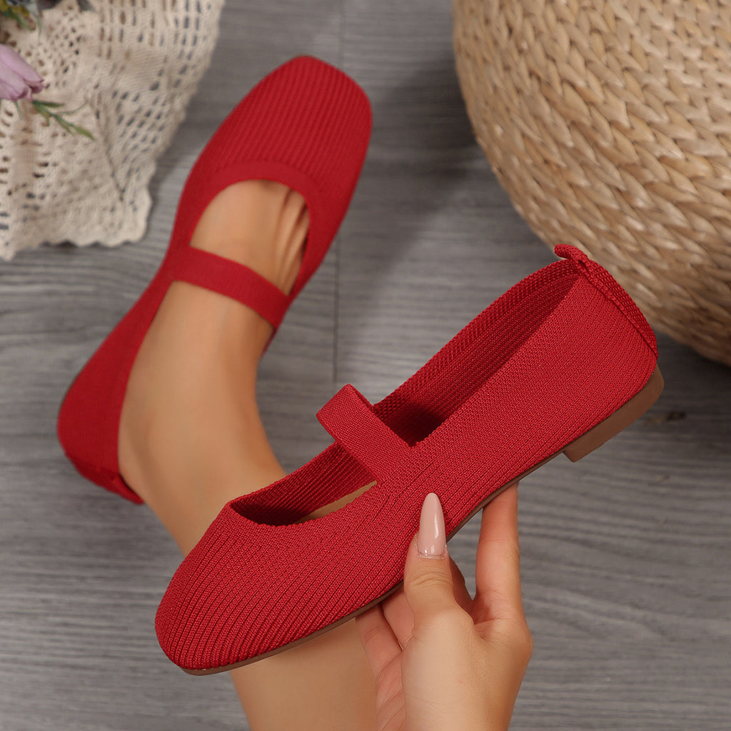 Womens Lightweight Breathable Knit Mesh Flats With A Low-cut Design