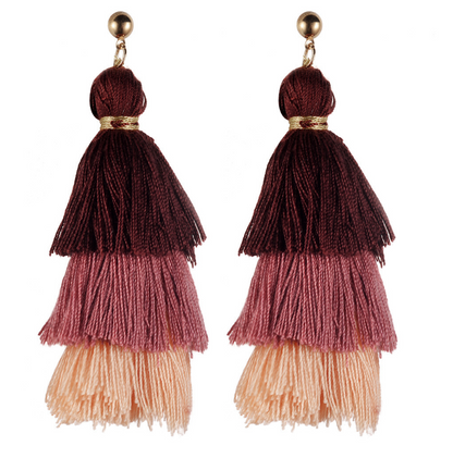 Cotton tassel three-layer gradient color tassel earrings earrings