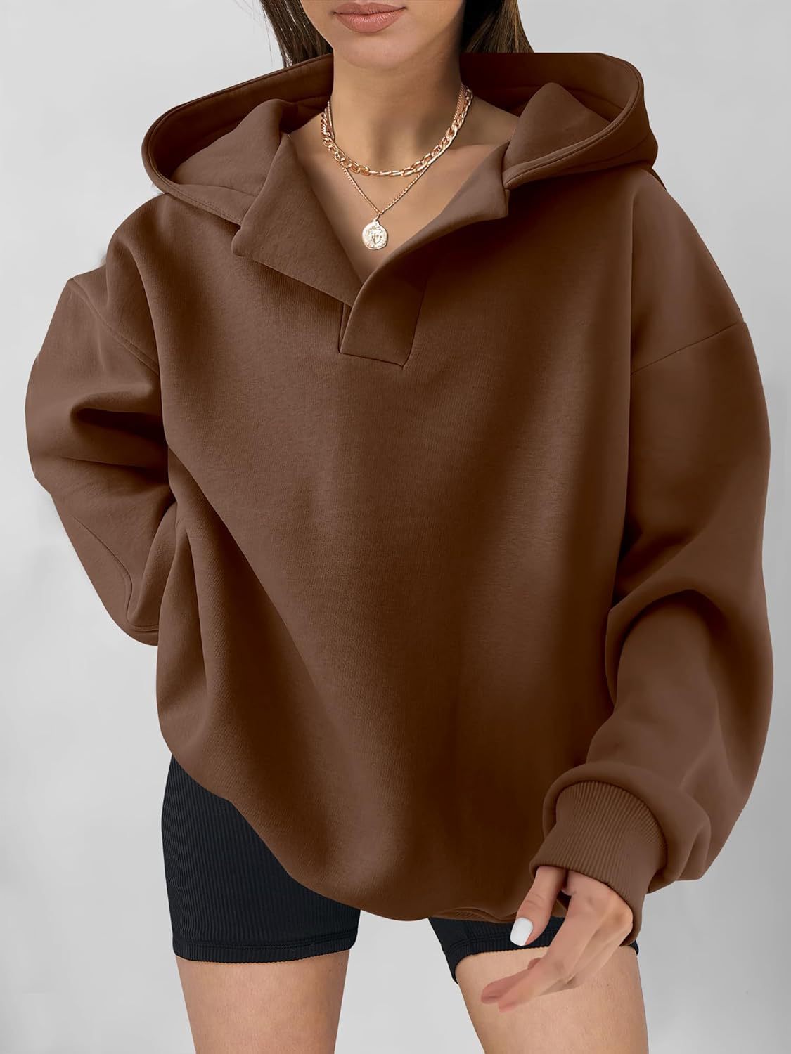 Women's Long Sleeve Hooded Solid Color Loose Sweater