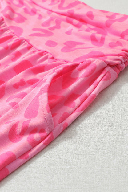 Pink Leopard Print Ankle-length High Waist Skinny Pants